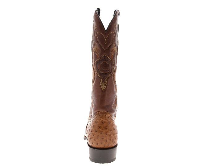 Bota vaquera Cuadra en color orix con cuerpo bordado y pie de piel exótica con textura granulada.