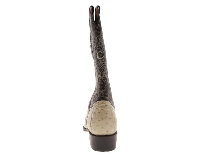 Bota vaquera Cuadra en color hueso con detalles bordados en tonos marrón y gris en la caña.