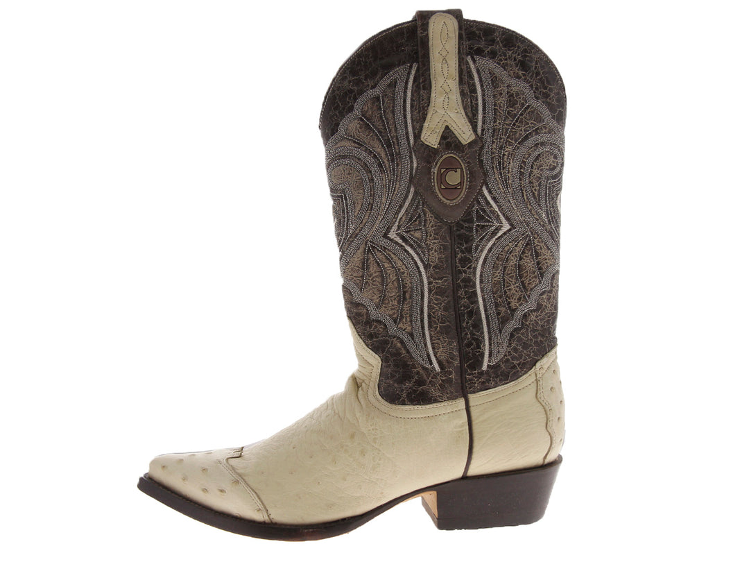 Bota vaquera Cuadra en color hueso con detalles bordados en tonos marrón y gris en la caña.