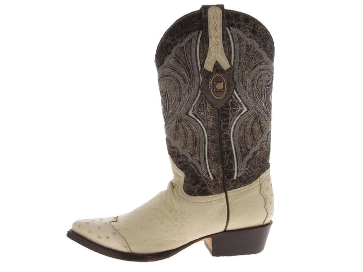 Bota vaquera Cuadra en color hueso con detalles bordados en tonos marrón y gris en la caña.