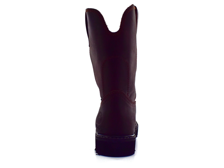 Par de botas de cuero color chocolate con suela negra, estilo Roper de la marca Work Power.