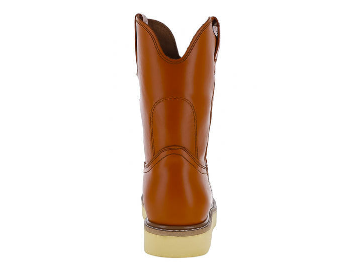 Bota Work Power Roper en color mandarina de cuero liso con suela beige clara.