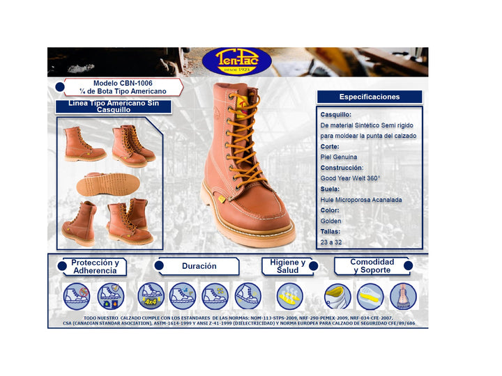 Botas de cuero color miel con cordones y costuras blancas para hombre.