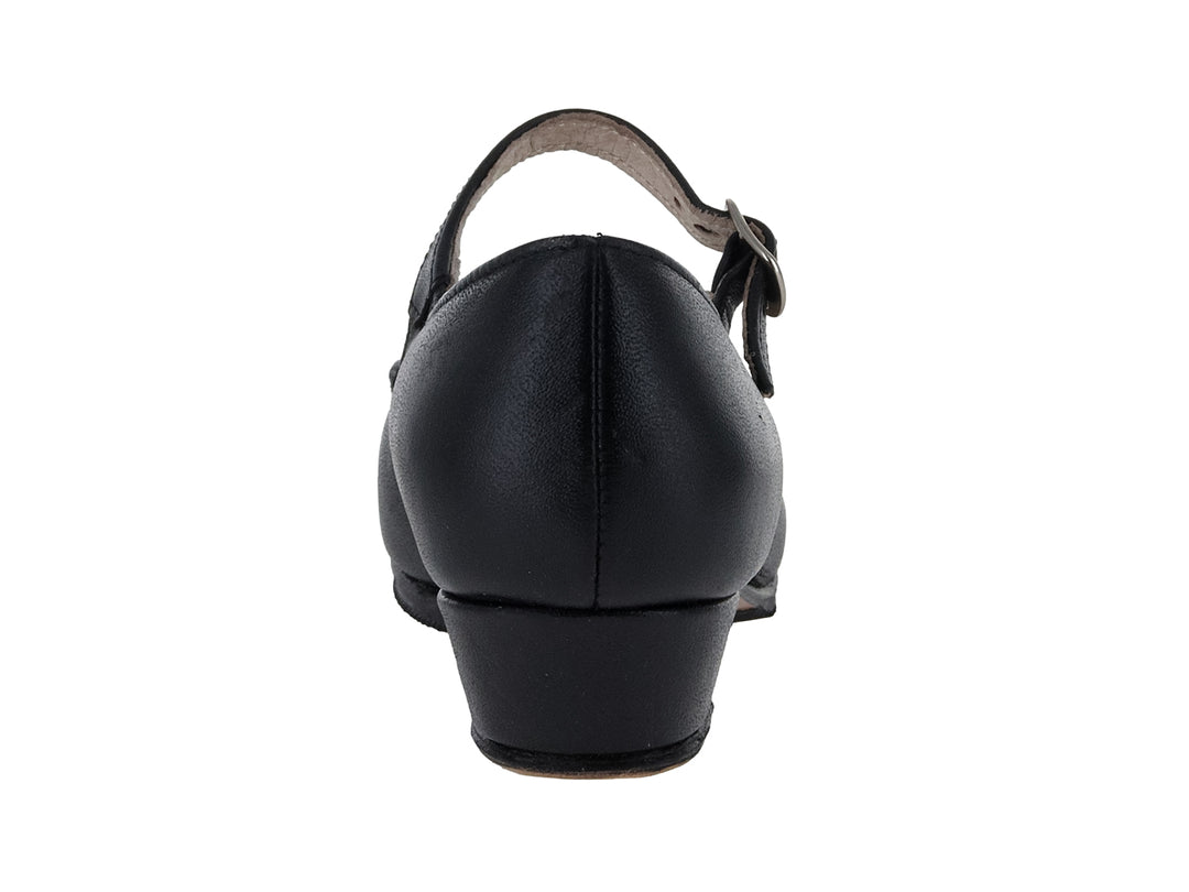 Zapato escolar negro estilo Mary Jane para niños con tacón cuadrado y correa con hebilla.