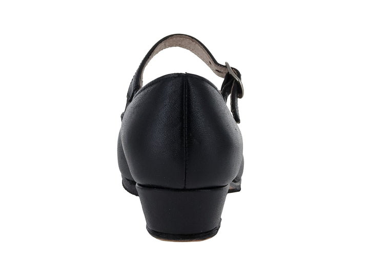 Zapato escolar negro estilo Mary Jane para niños con tacón cuadrado y correa con hebilla.