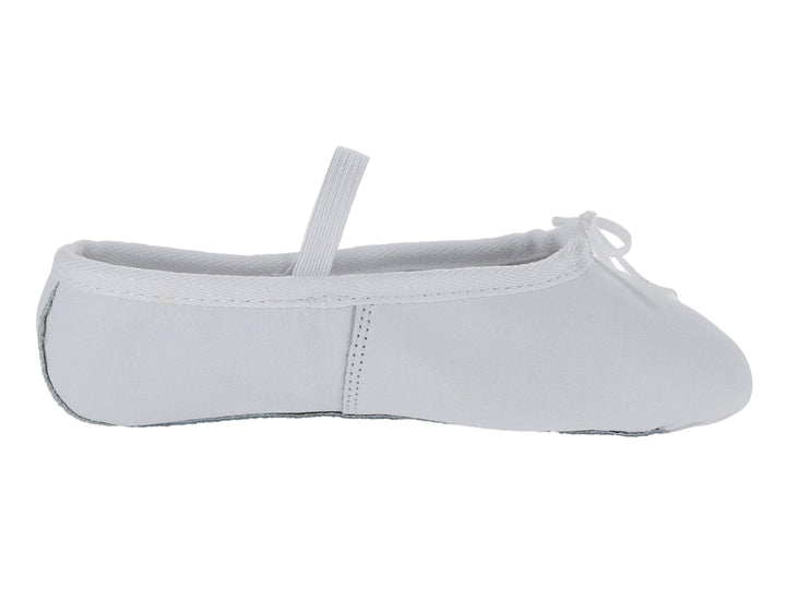 Zapatilla de ballet color blanco para niños con correa elástica.