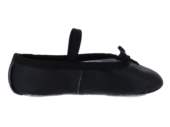 Zapatilla de ballet color negro para niño o niña con correa elástica en el empeine.