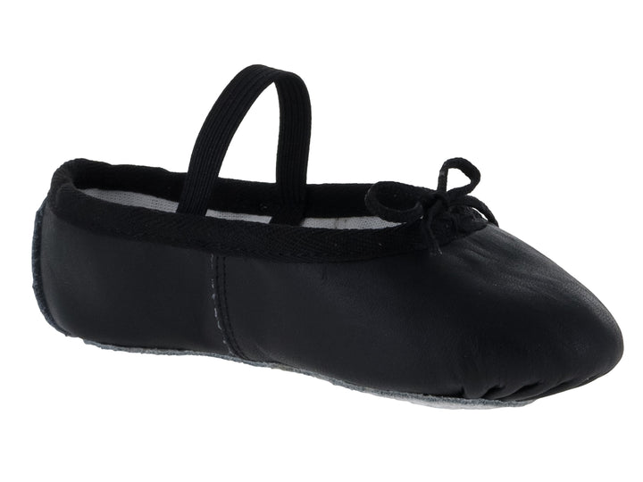 Zapatilla de ballet color negro para niño o niña con correa elástica en el empeine.
