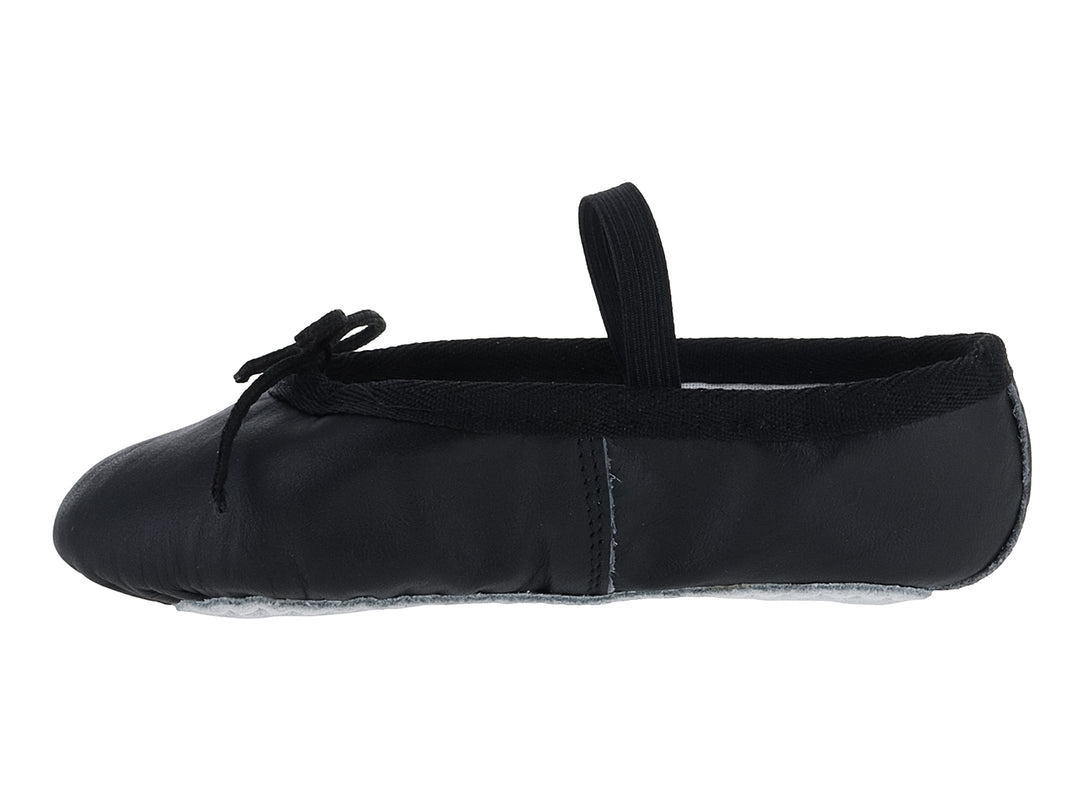 Zapatilla de ballet color negro para niño o niña con correa elástica en el empeine.