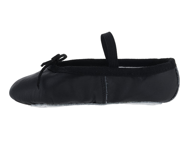 Zapatilla de ballet color negro para niño o niña con correa elástica en el empeine.