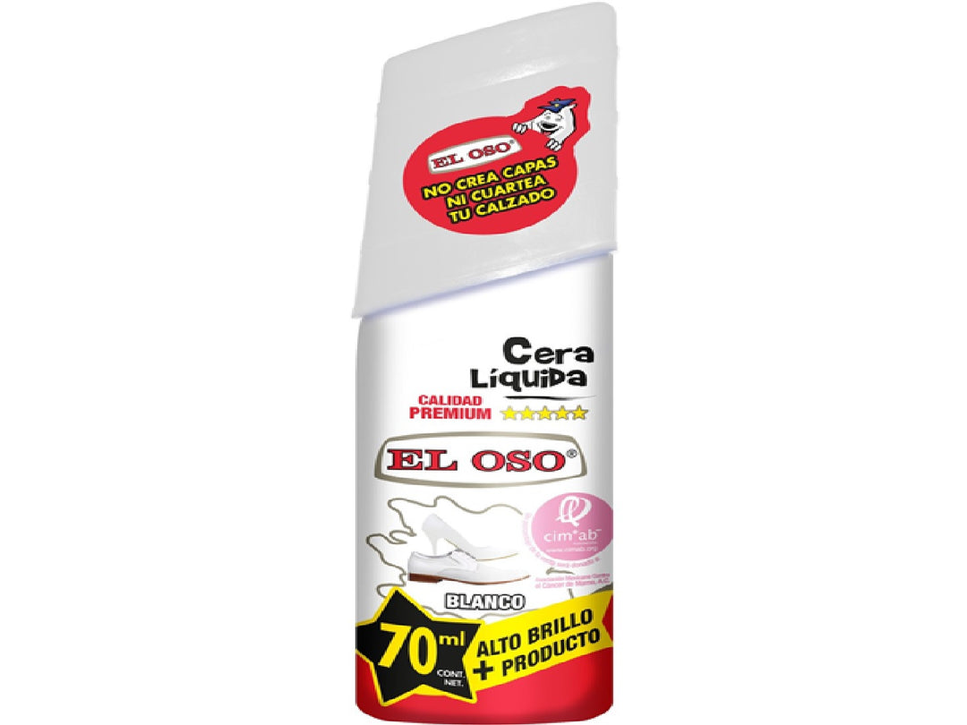 Botella de cera líquida El Oso color blanco de 70ml para el cuidado del calzado.