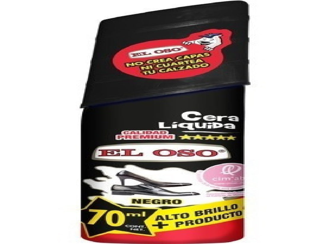 Envase de cera líquida para calzado color negro marca El Oso de 70 ml.