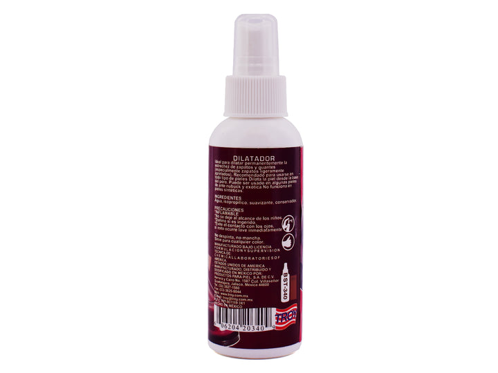 Botella de spray dilatador de piel TROY, envase blanco con etiqueta roja.