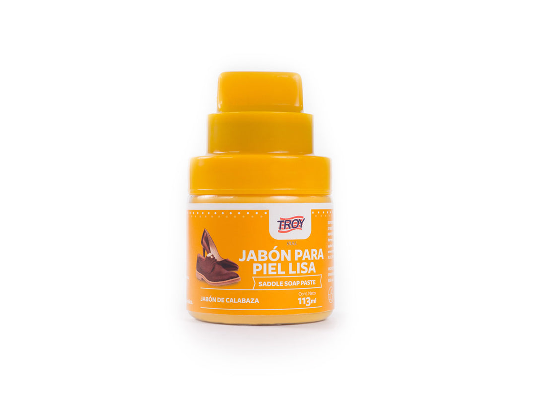 Frasco amarillo de Jabón Troy de Calabaza para piel lisa de 113ml.