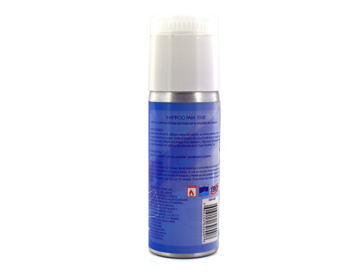 Envase de aerosol azul con tapa blanca de Shampoo para Tenis marca Troy.