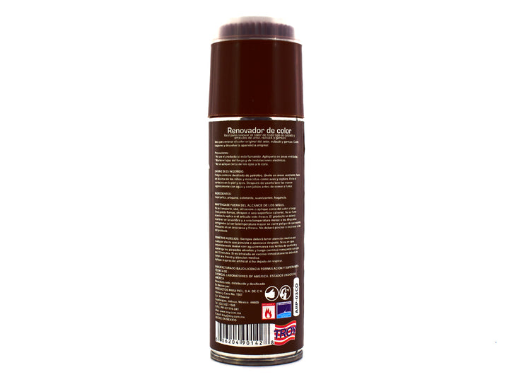 Envase de spray Renovador de Color Troy para ante, nubuck y gamuza en color café oscuro.