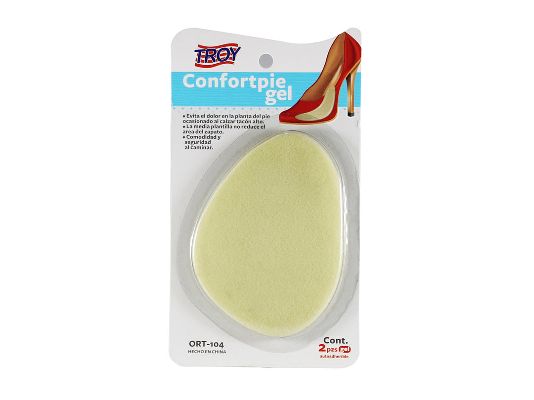 Par de taloneras de gel color beige en su empaque original de la marca Troy.