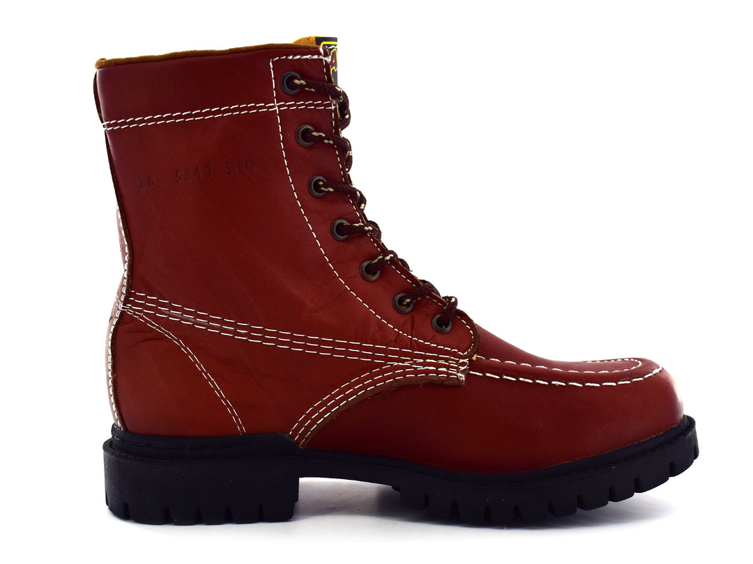 Botas El Arco Boots modelo 510 Shedron en color cuero rojizo con costuras blancas y suela negra robusta.