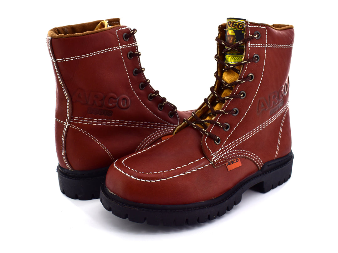 Botas El Arco Boots modelo 510 Shedron en color cuero rojizo con costuras blancas y suela negra robusta.