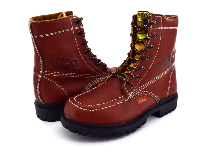Botas El Arco Boots modelo 510 Shedron en color cuero rojizo con costuras blancas y suela negra robusta.