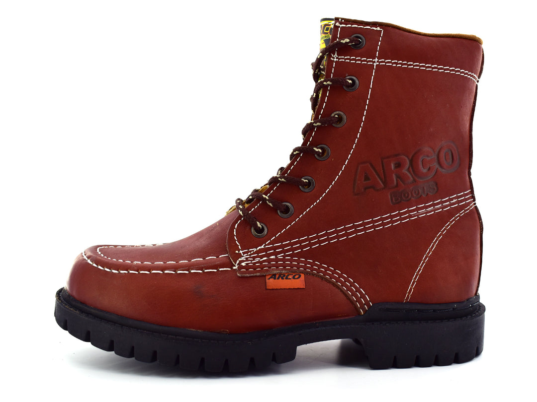 Botas El Arco Boots modelo 510 Shedron en color cuero rojizo con costuras blancas y suela negra robusta.