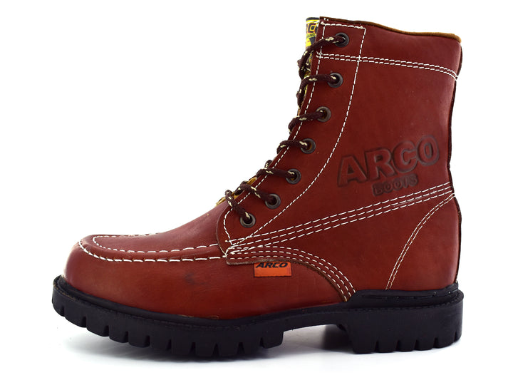 Botas El Arco Boots modelo 510 Shedron en color cuero rojizo con costuras blancas y suela negra robusta.