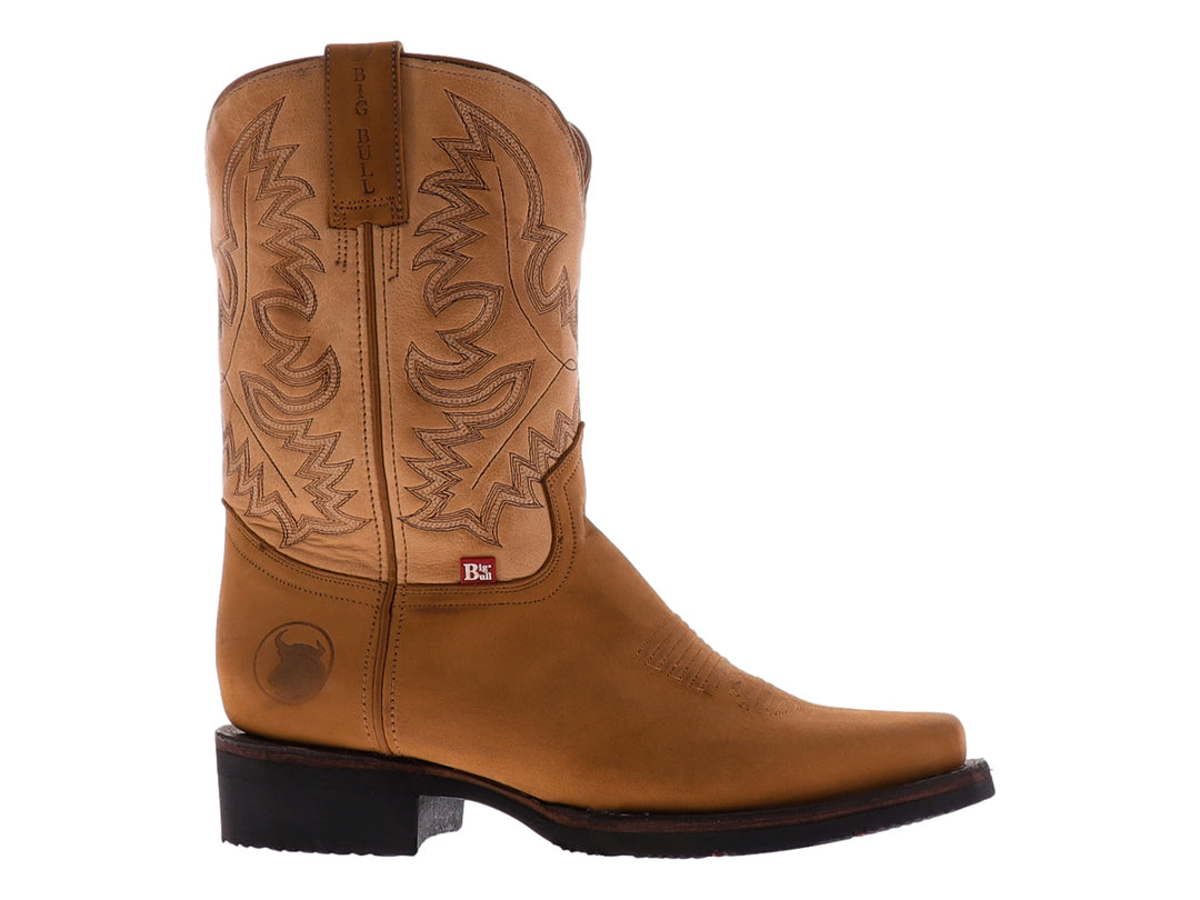 Bota vaquera Israel Boots modelo Texas Crazy en color tang con bordados decorativos y suela negra.