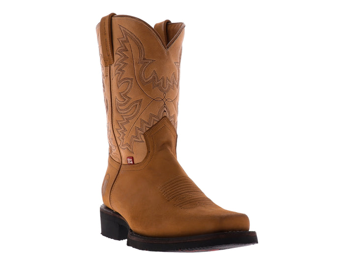 Bota vaquera Israel Boots modelo Texas Crazy en color tang con bordados decorativos y suela negra.