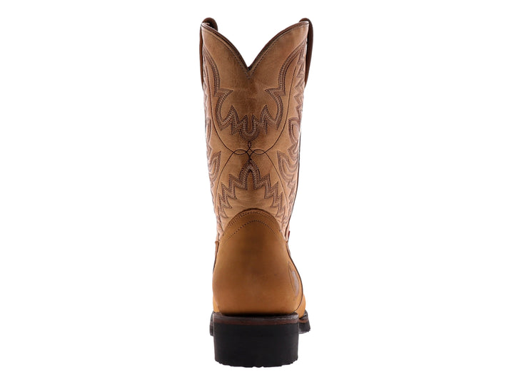 Bota vaquera Israel Boots modelo Texas Crazy en color tang con bordados decorativos y suela negra.