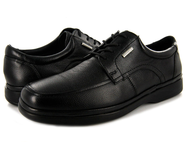 Zapato casual de cuero negro con agujetas y suela cómoda para hombre.