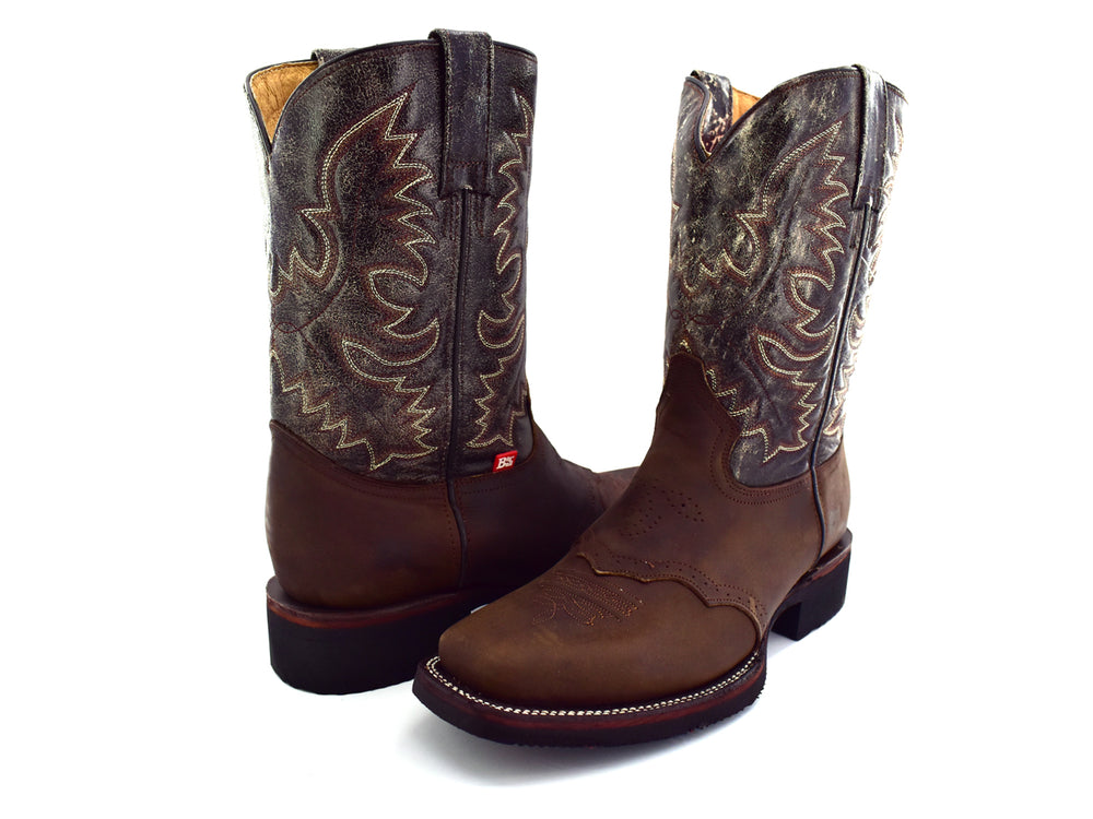 Bota vaquera Israel Boots modelo Crazy Cafe Frontier en color marrón con detalles bordados en la caña.