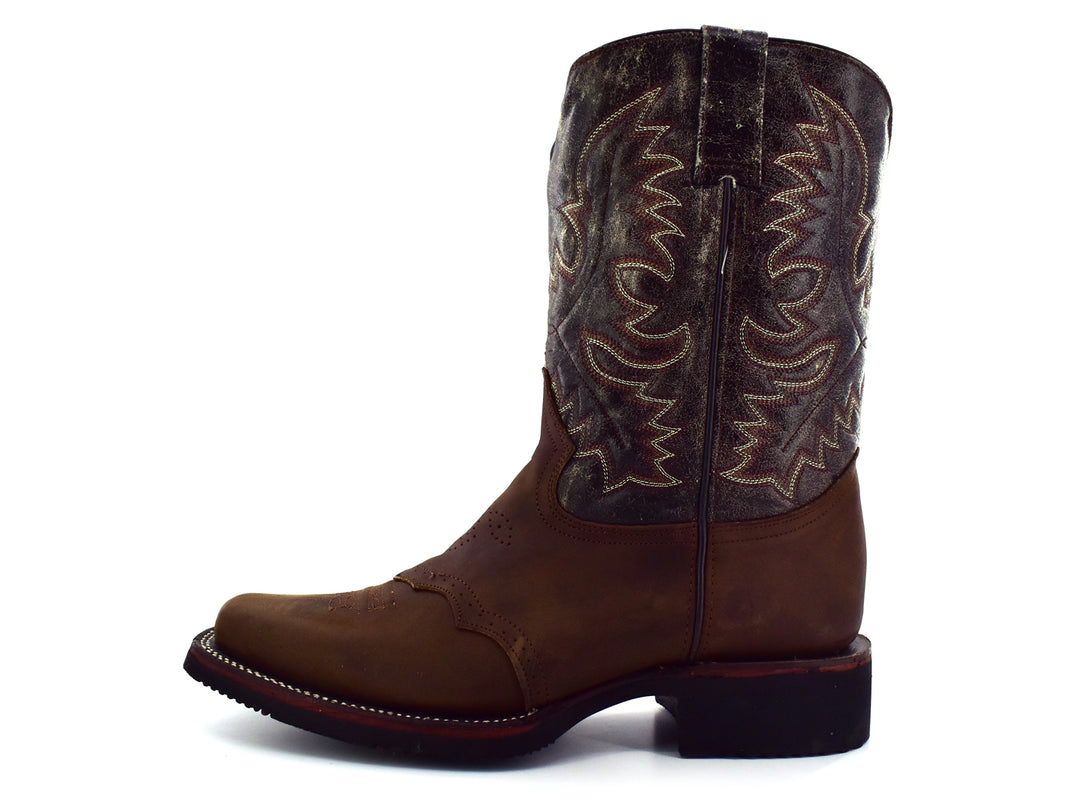 Bota vaquera Israel Boots modelo Crazy Cafe Frontier en color marrón con detalles bordados en la caña.