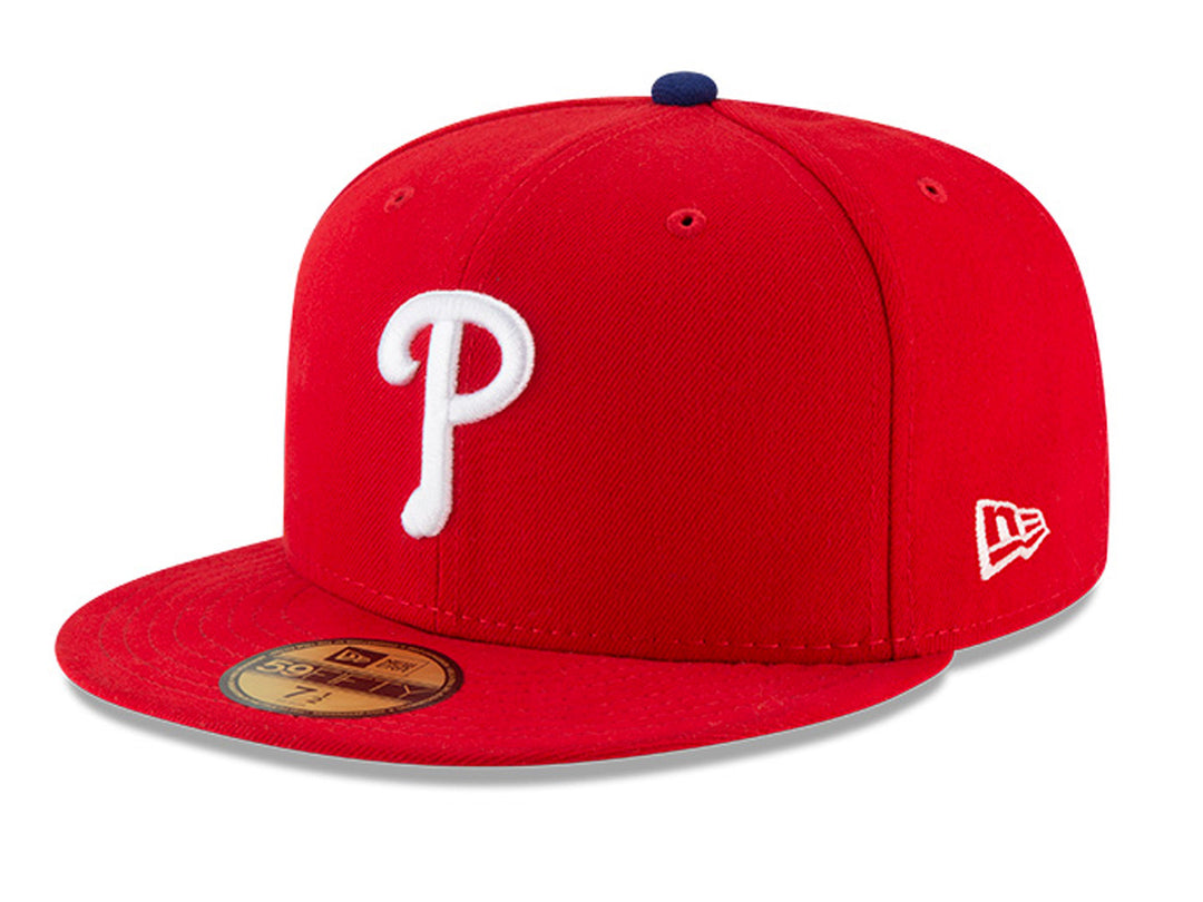 Gorra de béisbol New Era color rojo con logotipo blanco frontal y visera plana.