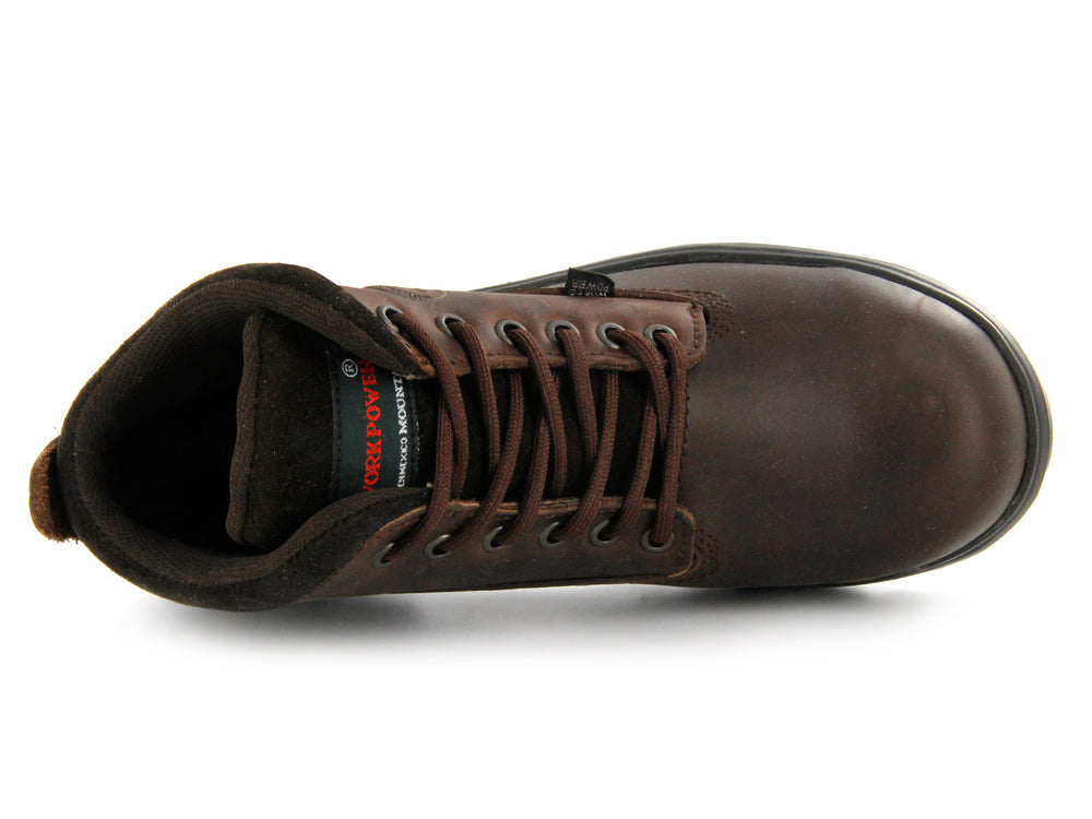 Botas de trabajo WORK POWER color chocolate con suela negra y cordones.