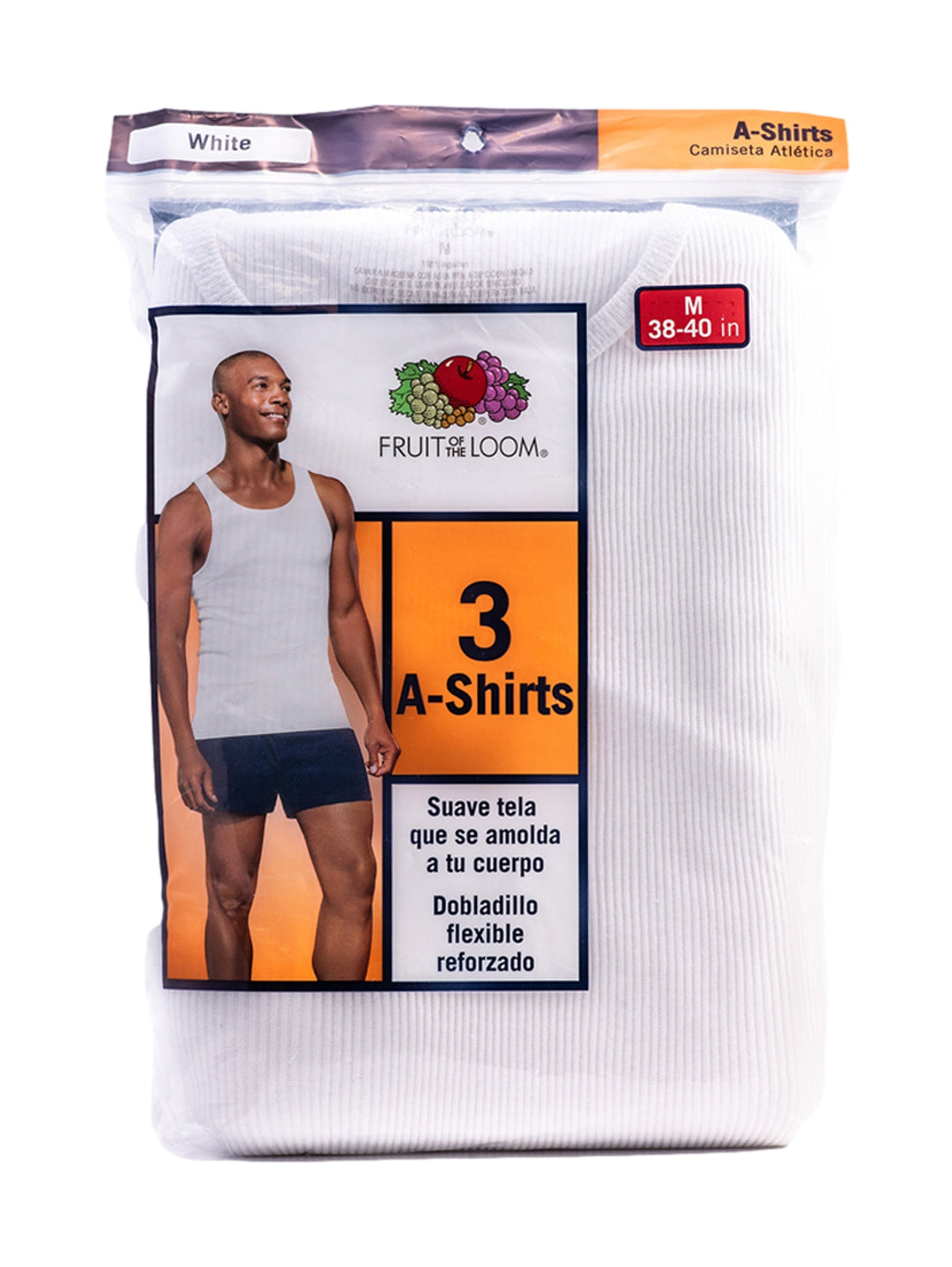 Paquete de 3 camisetas interiores blancas Fruit of the Loom para hombre.