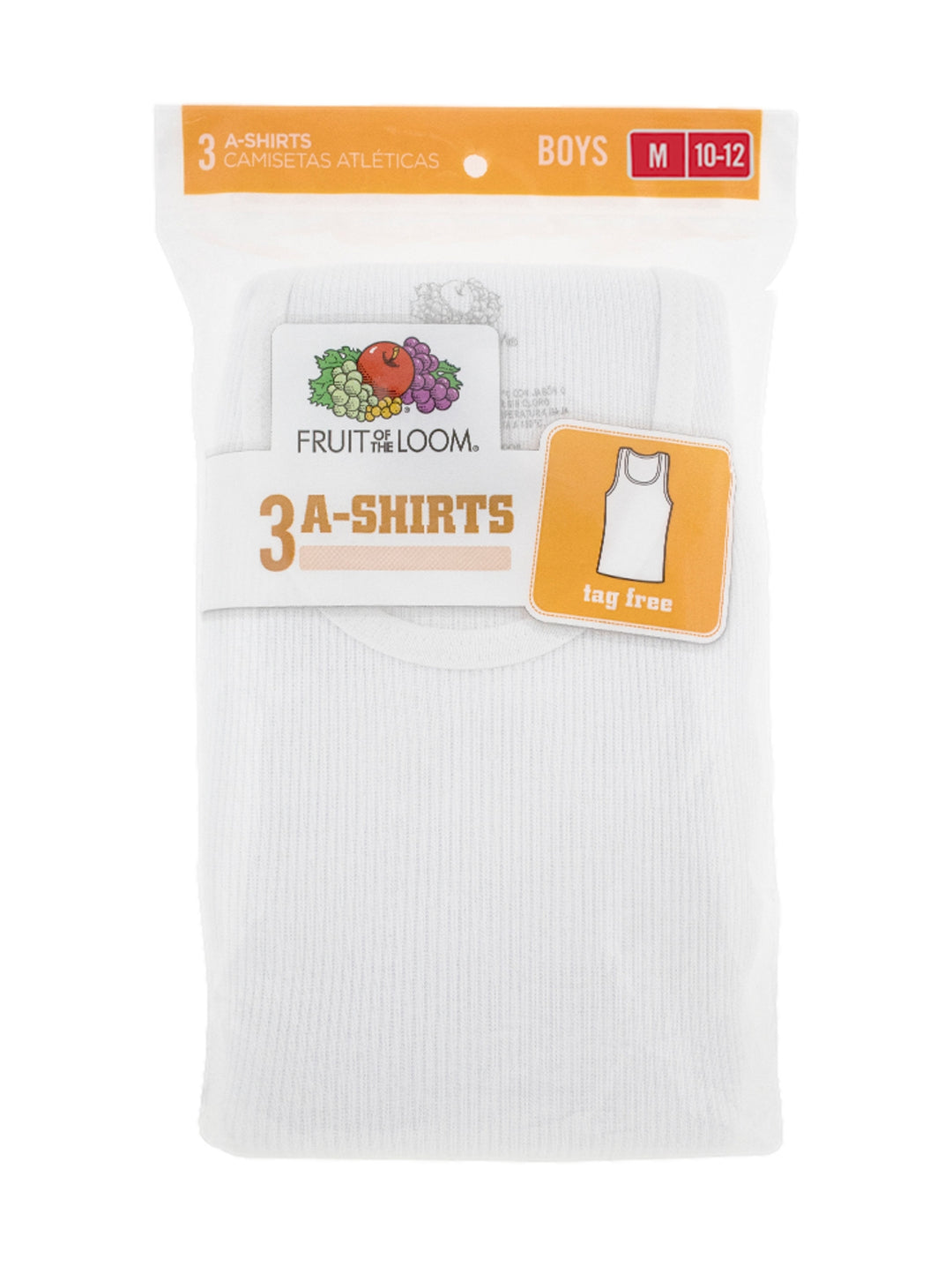 Paquete de 3 camisetas interiores blancas sin mangas para niño de la marca Fruit of the Loom.