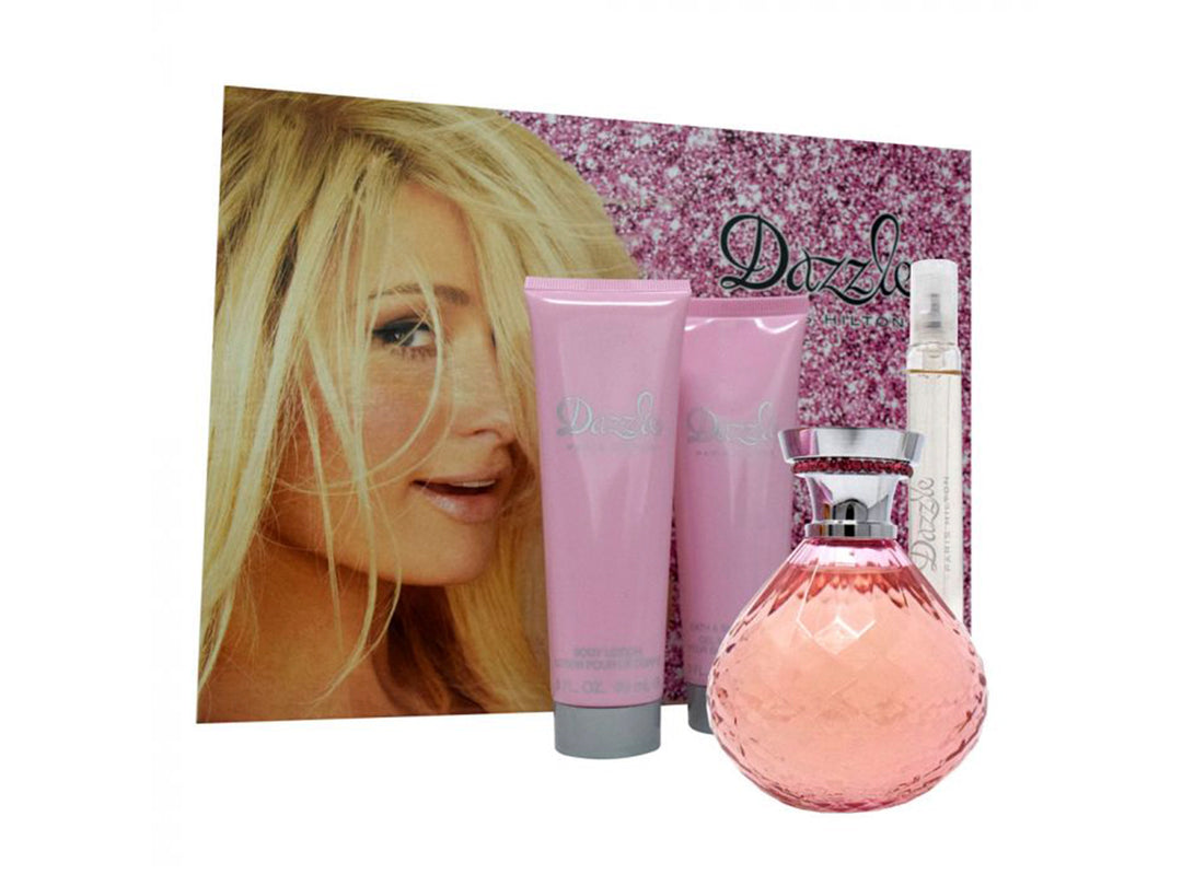 Set de fragancia Paris Hilton Dazzle para mujer con perfume rosa y lociones