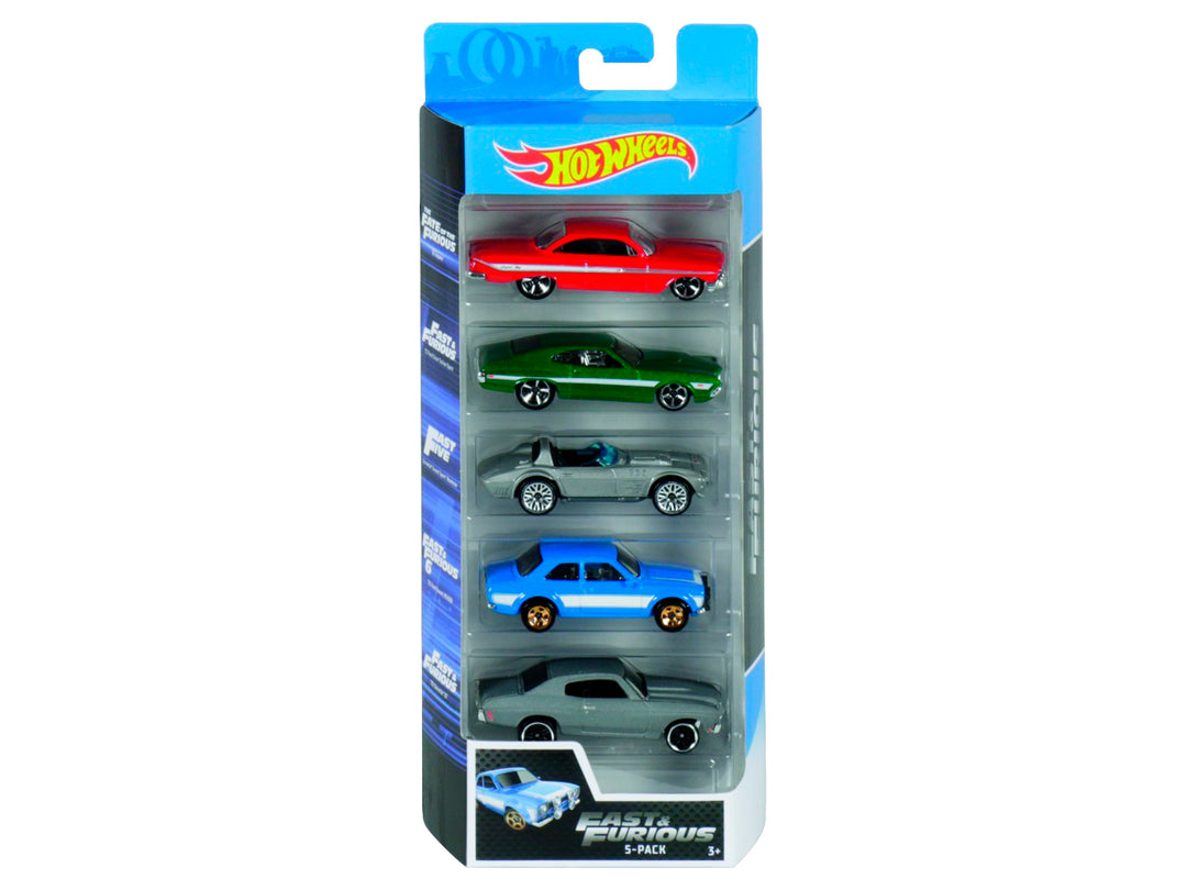 Set de 5 autos de juguete Hot Wheels Nightburners en empaque original azul.