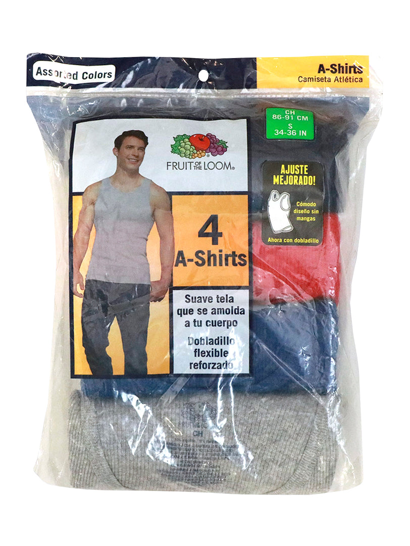 Paquete de 4 camisetas atléticas Fruit of the Loom en colores negro y gris para hombre.