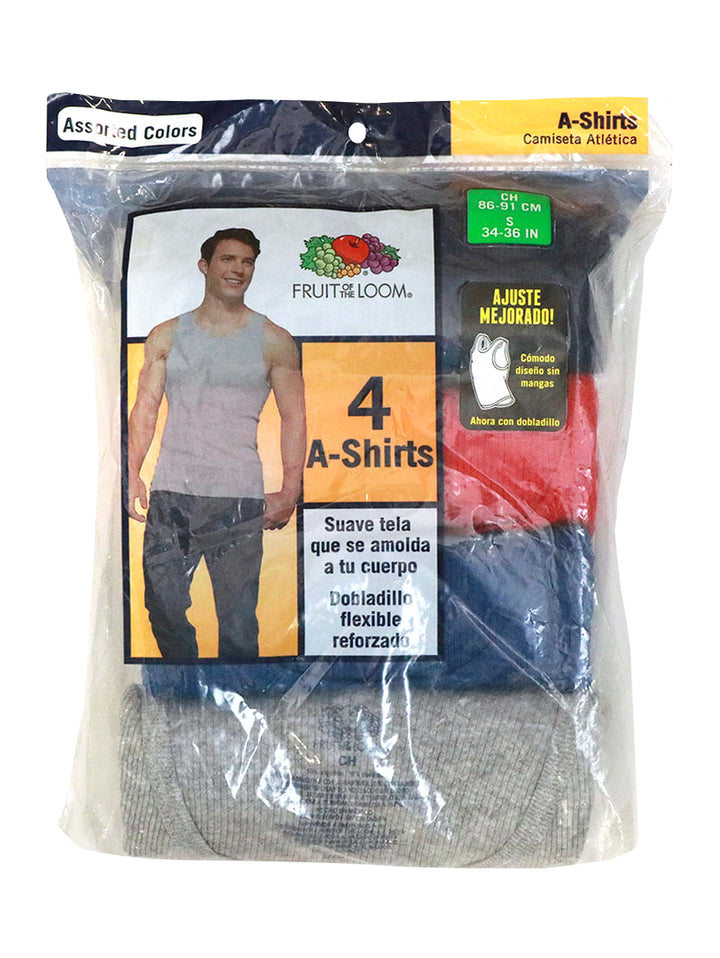 Paquete de 4 camisetas atléticas Fruit of the Loom en colores negro y gris para hombre.