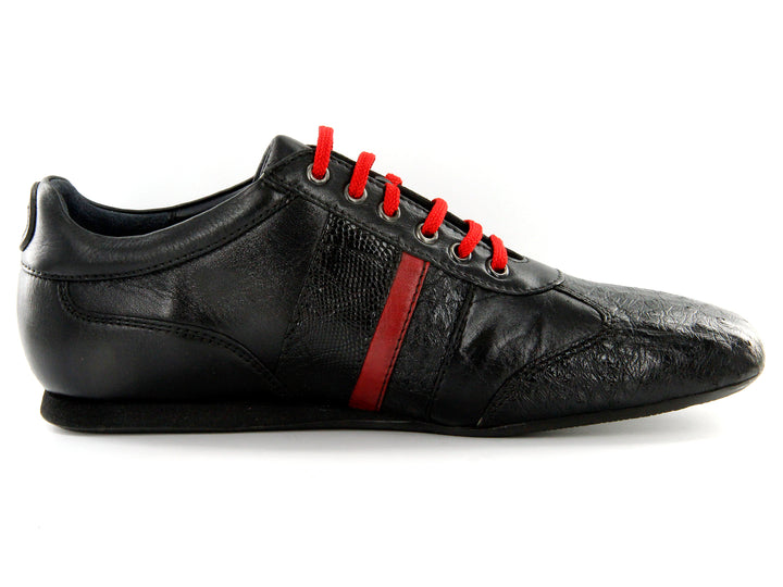Zapatos Cuadra Negro y Rojo en Piel de Avestruz y Lizard
