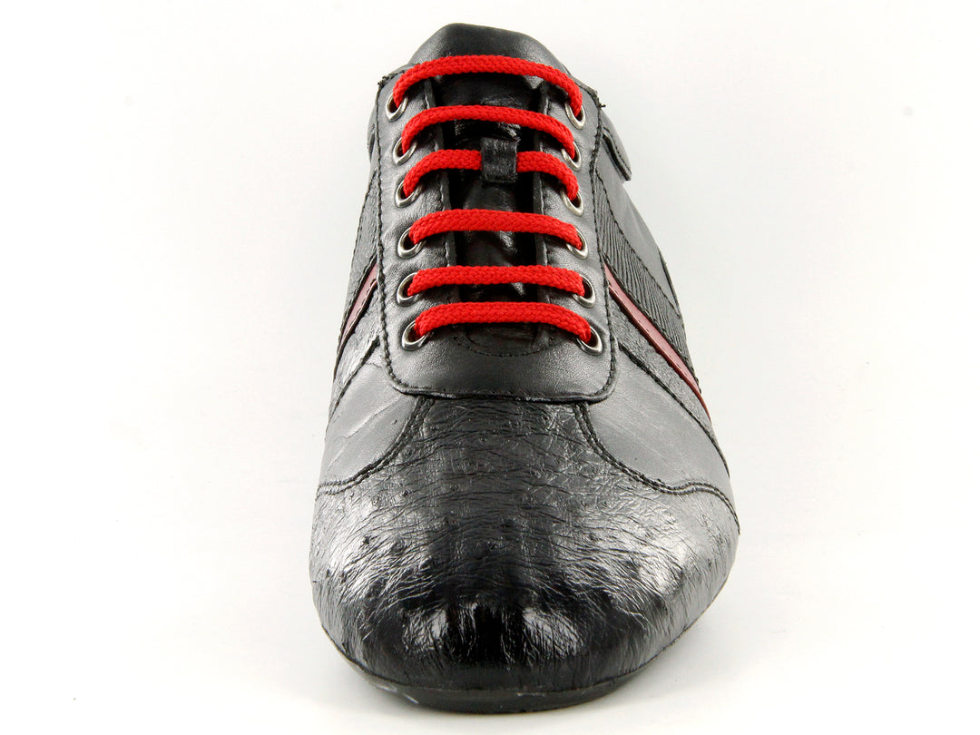 Zapatos Cuadra Negro y Rojo en Piel de Avestruz y Lizard