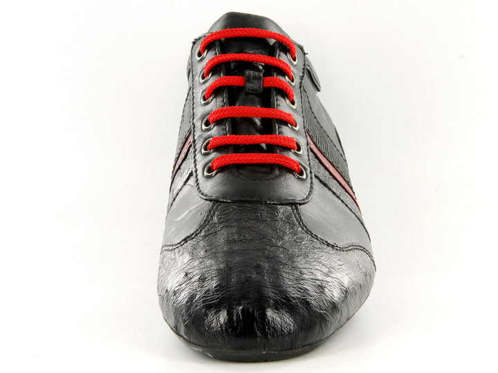 Zapatos Cuadra Negro y Rojo en Piel de Avestruz y Lizard