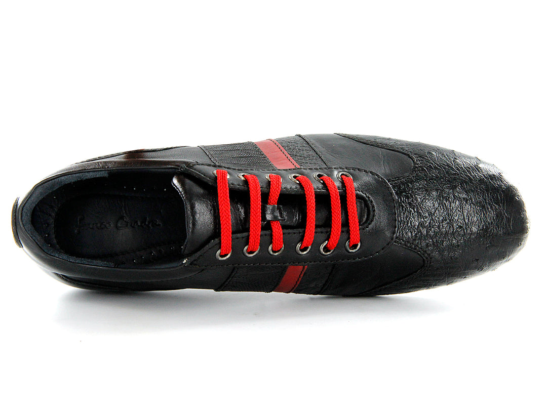 Zapatos Cuadra Negro y Rojo en Piel de Avestruz y Lizard