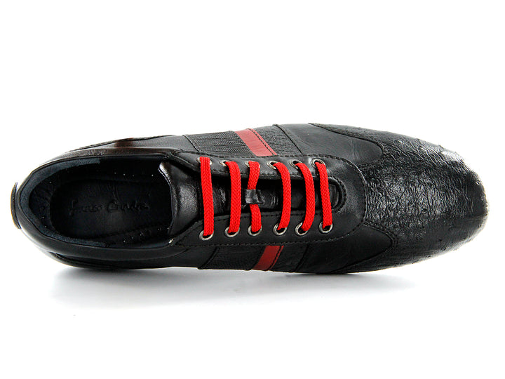 Zapatos Cuadra Negro y Rojo en Piel de Avestruz y Lizard