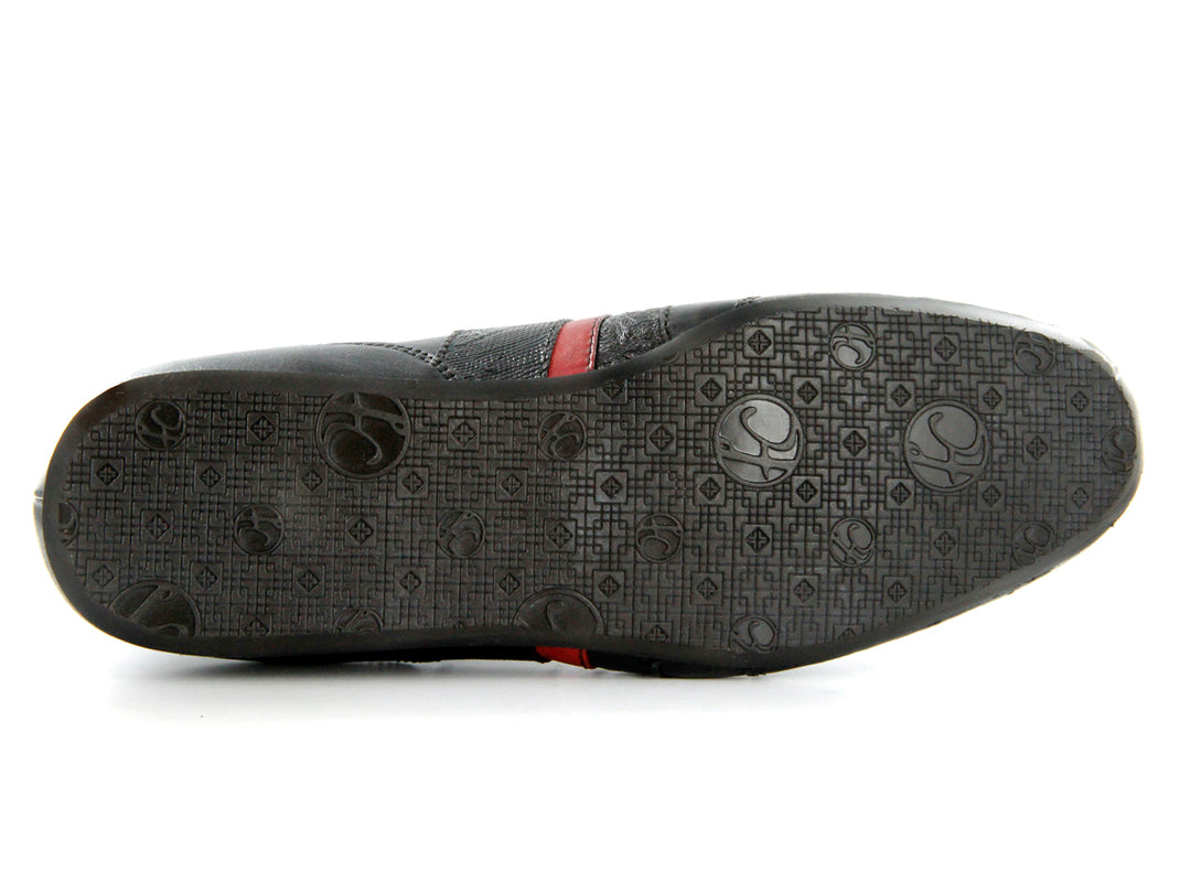 Zapatos Cuadra Negro y Rojo en Piel de Avestruz y Lizard