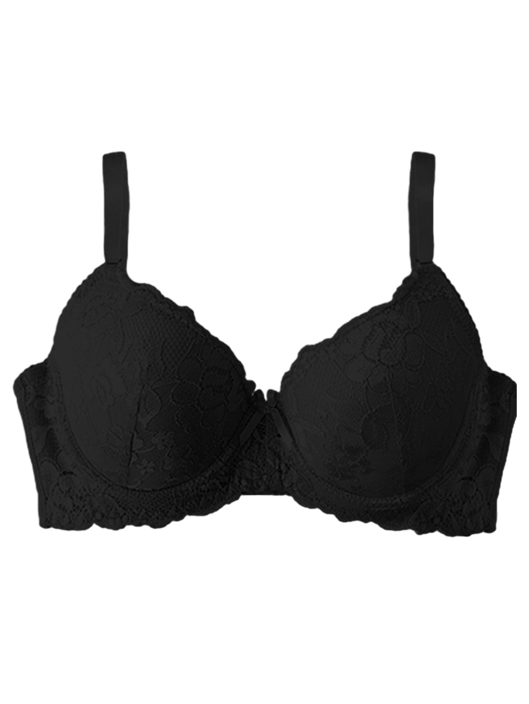 Brasier negro de encaje para mujer con tirantes ajustables.