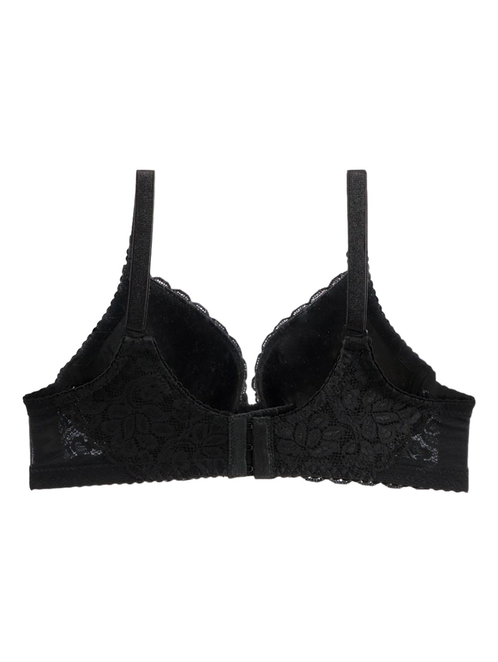 Brasier negro de encaje para mujer con tirantes ajustables.