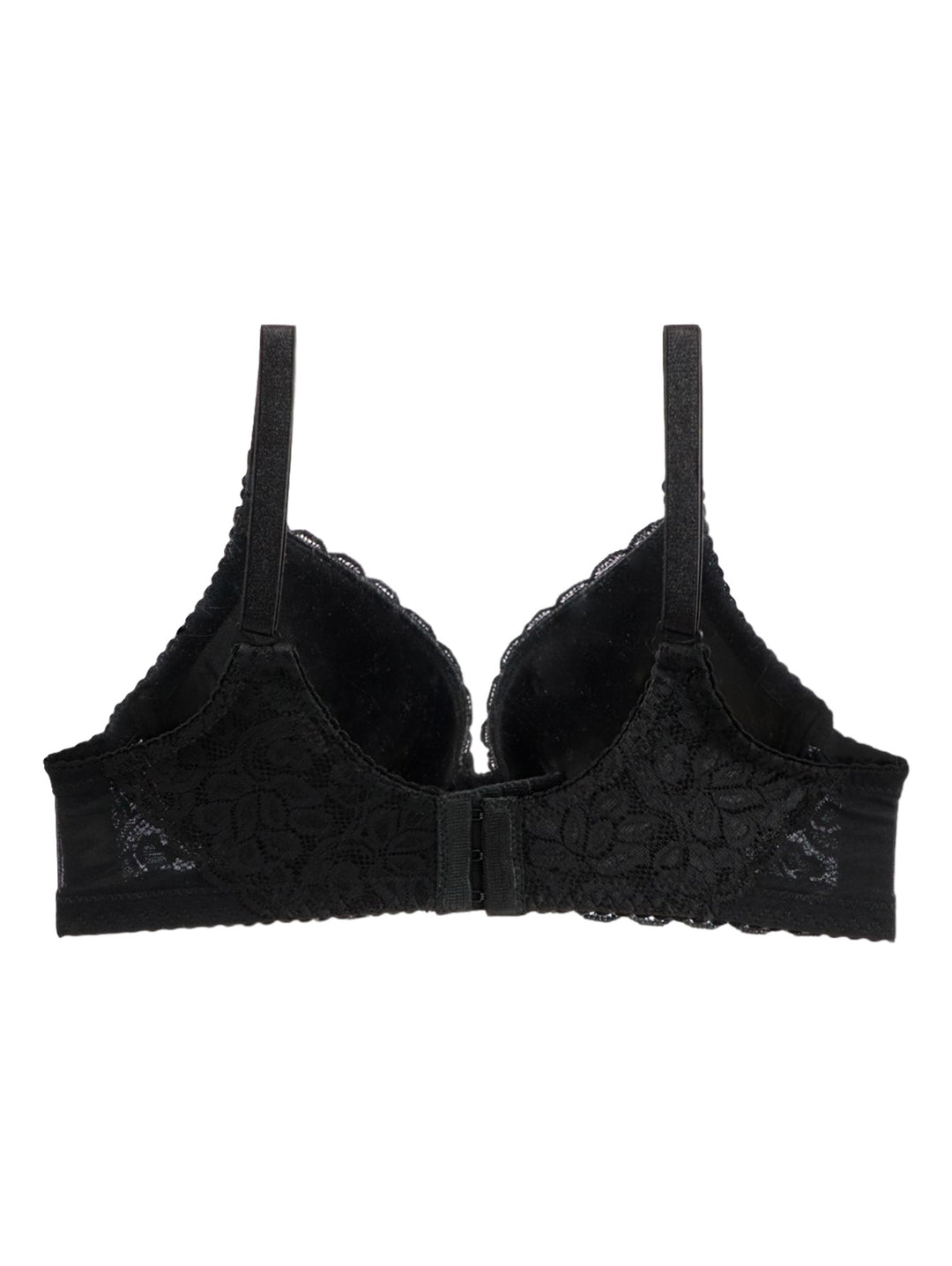 Brasier negro de encaje para mujer con tirantes ajustables.