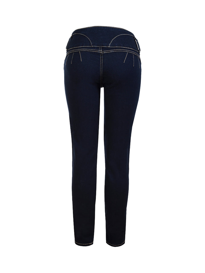 Jeans Lee para mujer en color azul marino oscuro, de corte ajustado y cintura alta con botones.